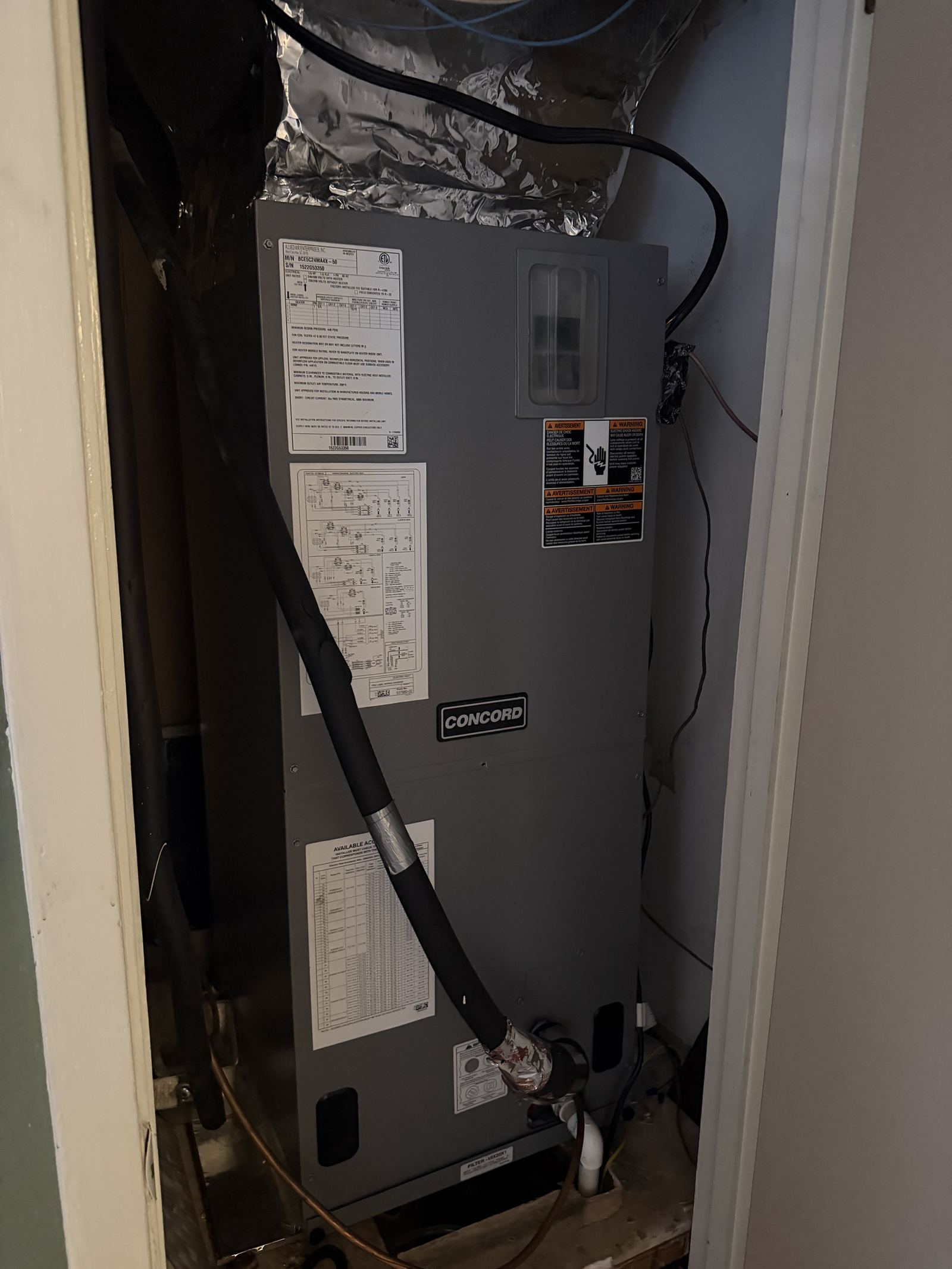 Trane gas furnace installed in closet
