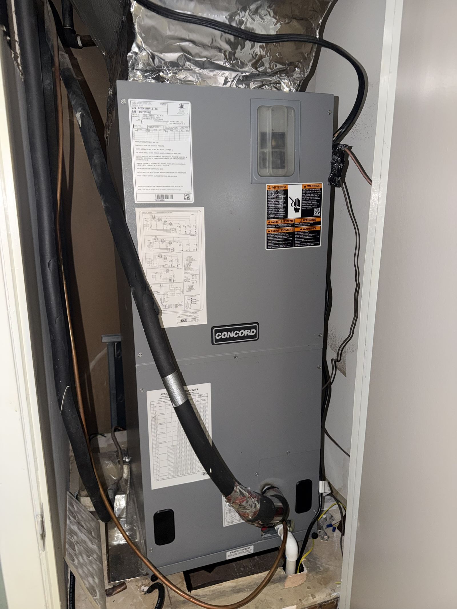 Air handler installation, Concord brand